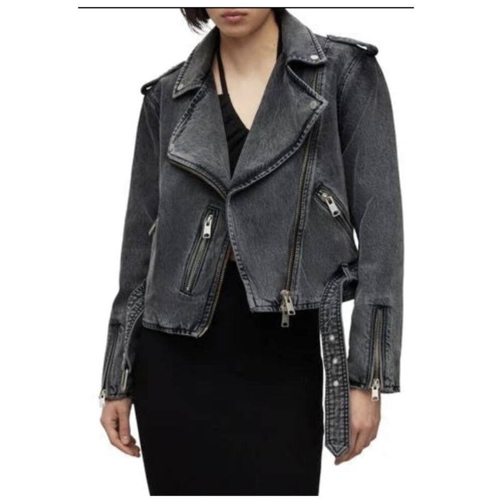 AllSaints Balfern Denim Biker Jacket Size US/2